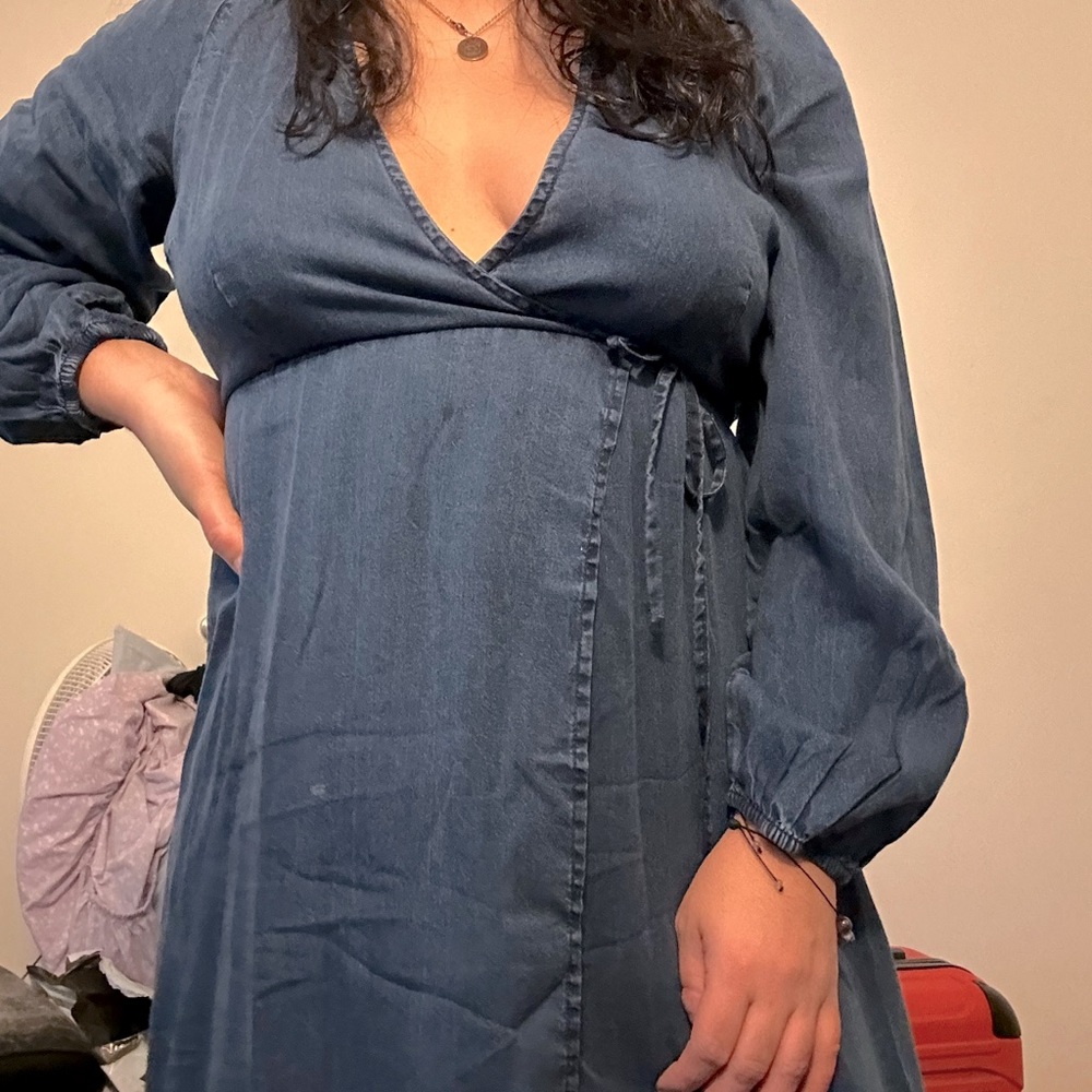 Old Navy Wrap Dress Long Sleeve Denim Blue